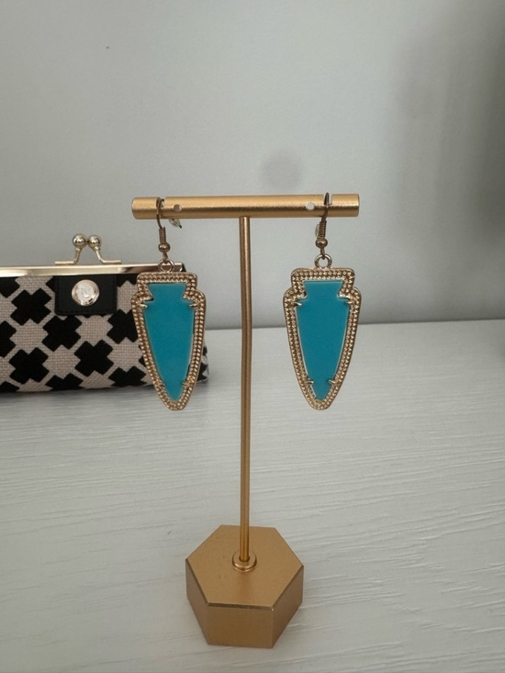 Gold-Trim Turquoise Arrowhead Drop Earrings